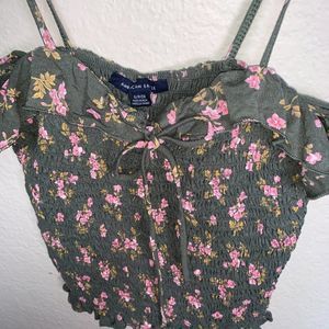 American Eagle stretch ruffle cropped cami